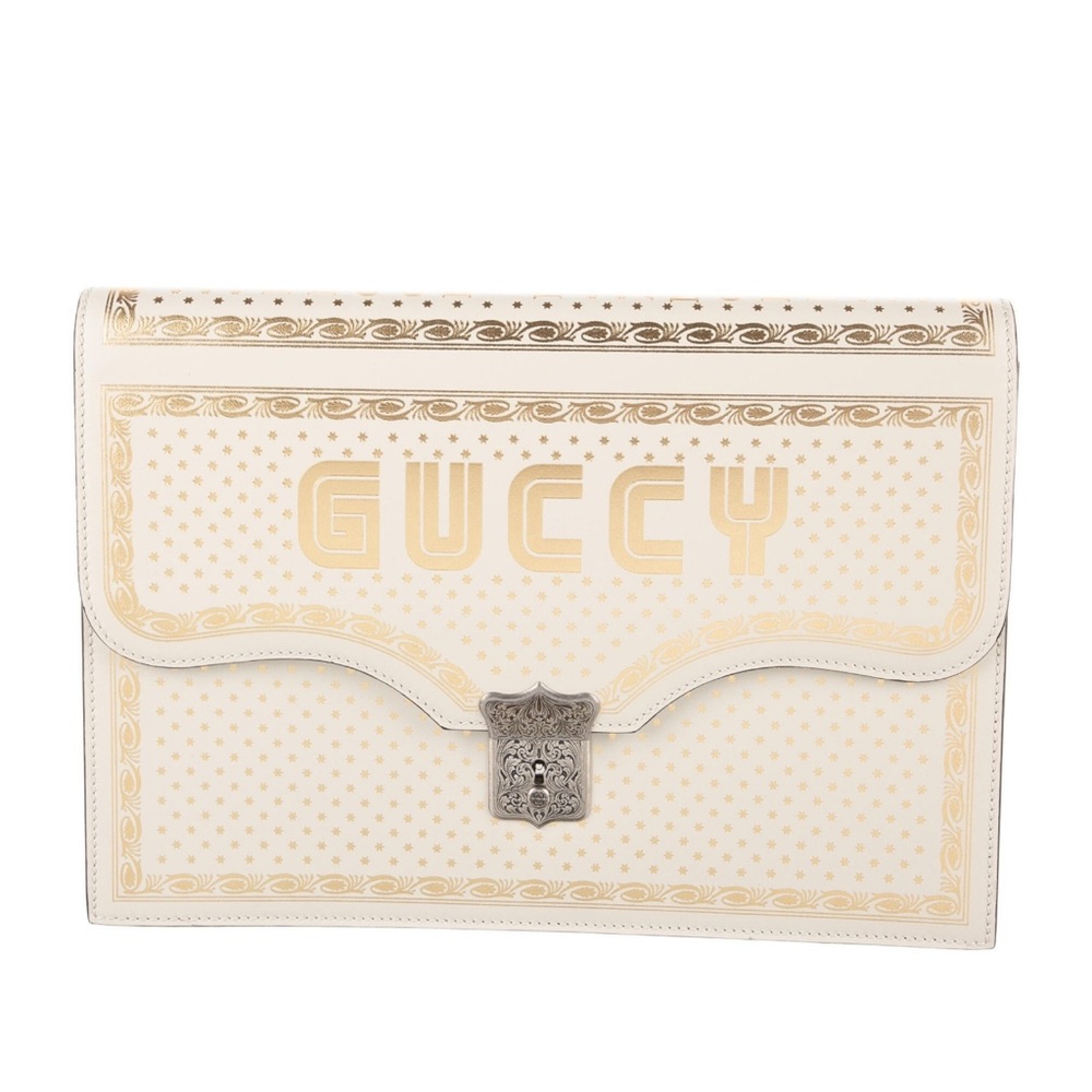 Gucci Leather Star Printed Calfskin GUCCY Clutch Portfolio Clutch Bag - Picture 3 of 17